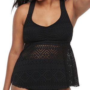 SO 1X Black Crochet Tie Back Tankini Top